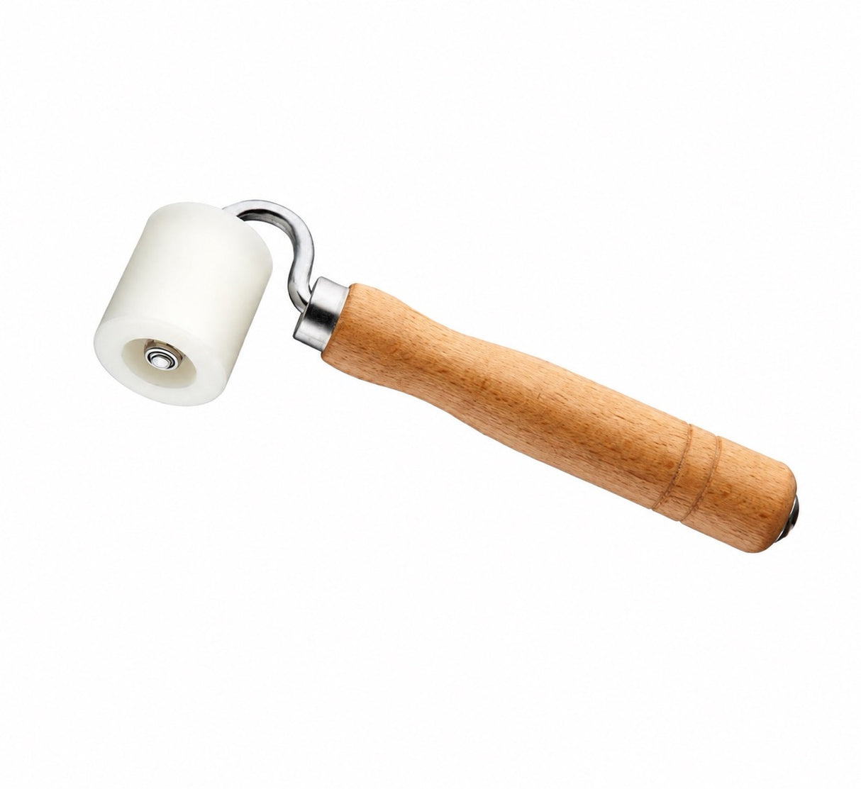 Eine Nylon Andrückrolle mit Holzgriff um Nahtprodukte anzudrücken.